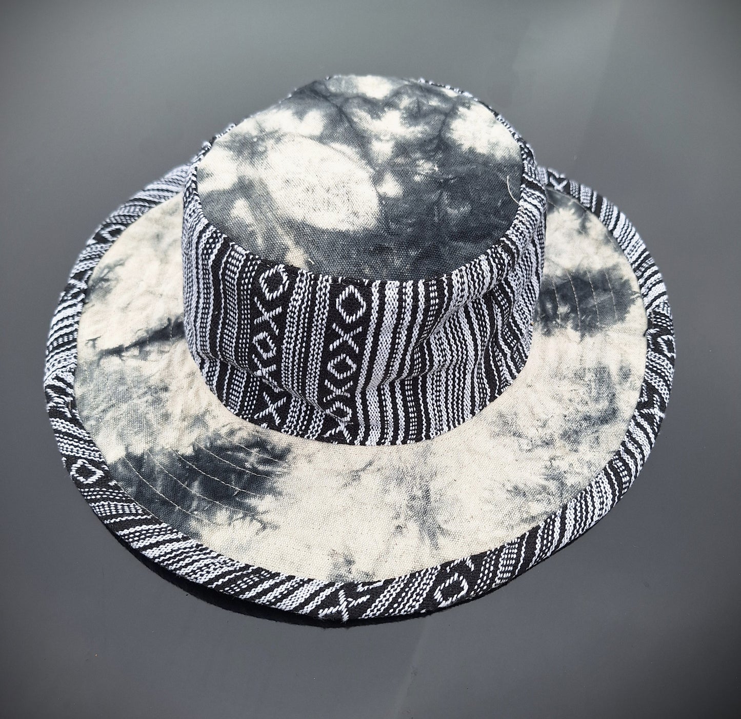 Unisex OUTBACK NEPALA MONO hat with a flexible, finished and lined brim. Beautiful pure Cotton + Gheri trim