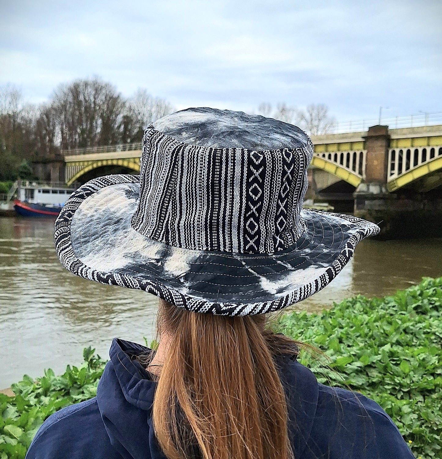 Unisex OUTBACK NEPALA MONO hat with a flexible, finished and lined brim. Beautiful pure Cotton + Gheri trim