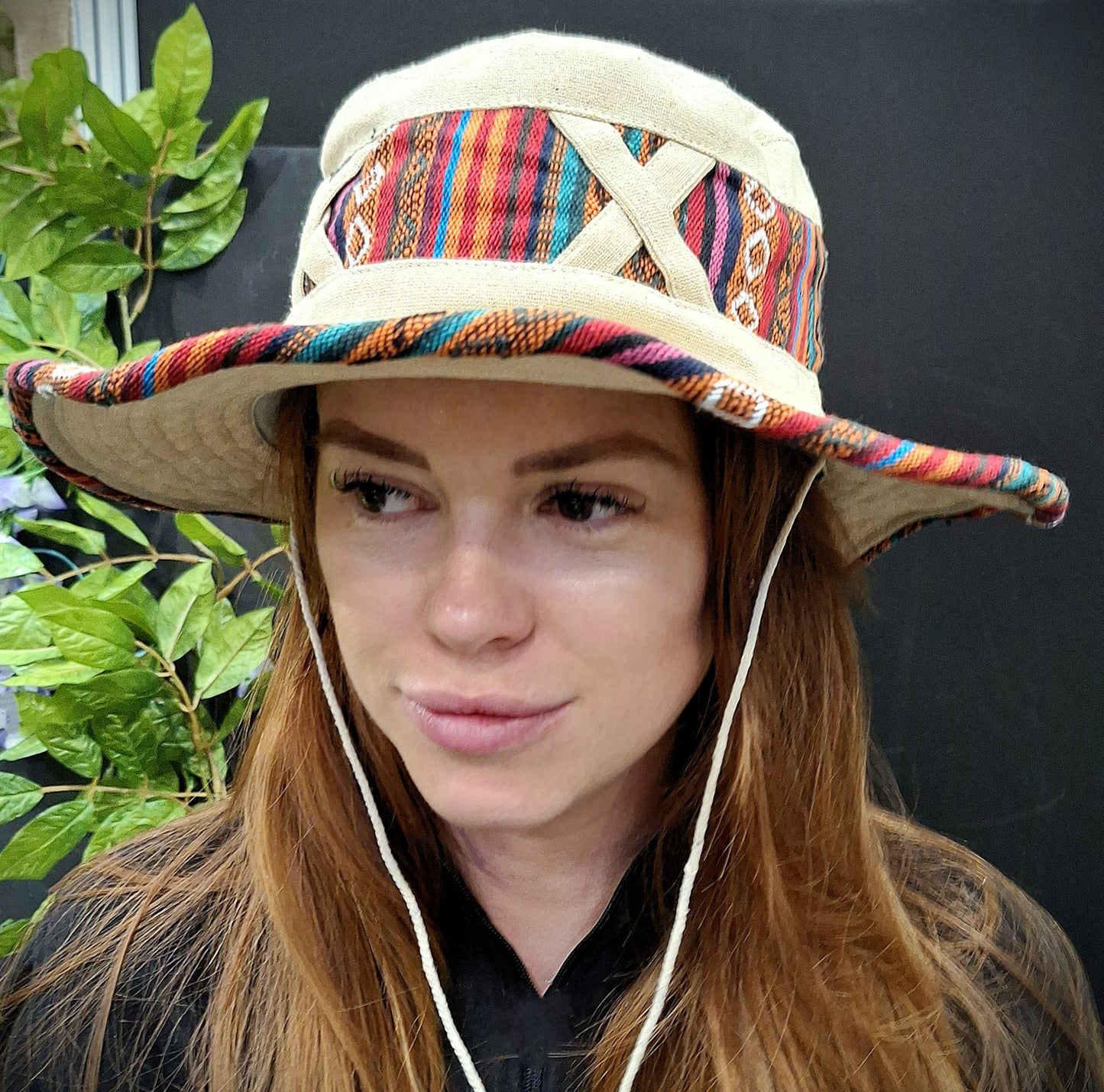 Unisex OUTBACK NEPALA CREAM hat with a flexible, finished and lined brim. Beautiful pure Cotton + Gheri trim