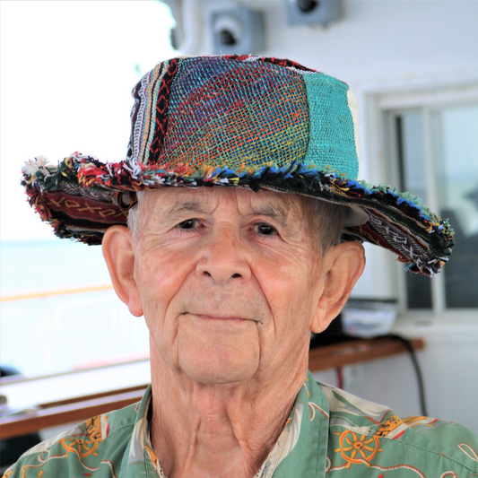 Beautiful Hemp & Cotton Unisex multicolour OUTBACK hat with a flexible, fringe brim