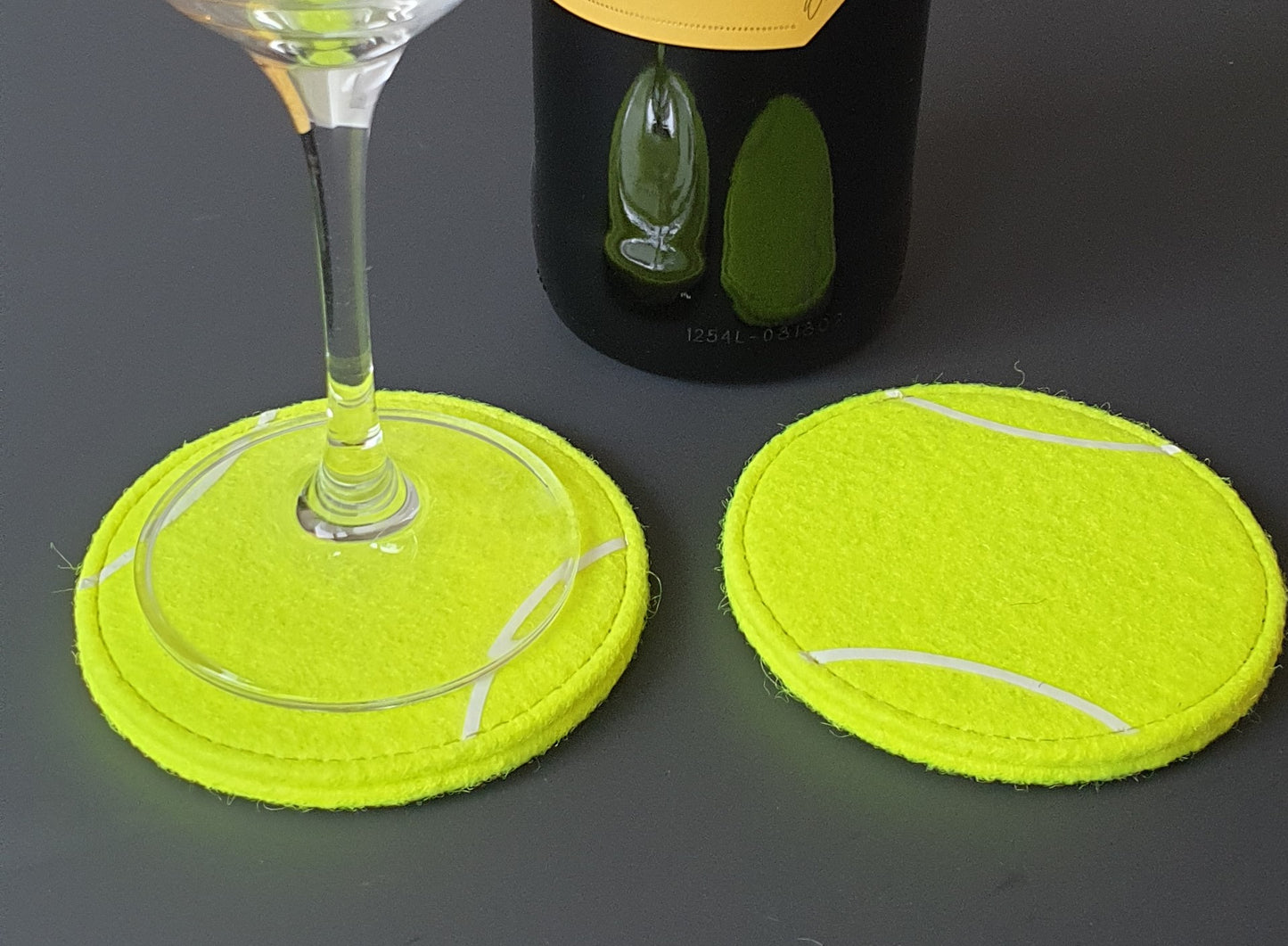 Tennis Coaster - a pair. Made from real Tennis Ball material! Perfect gift for a Tennis fan.
