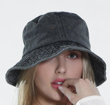 The SHADY GREY vintage washed Bucket Hat front girl | InventSports