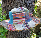 Beautiful Hemp & Cotton Unisex multicolour OUTBACK hat with a flexible, fringe brim