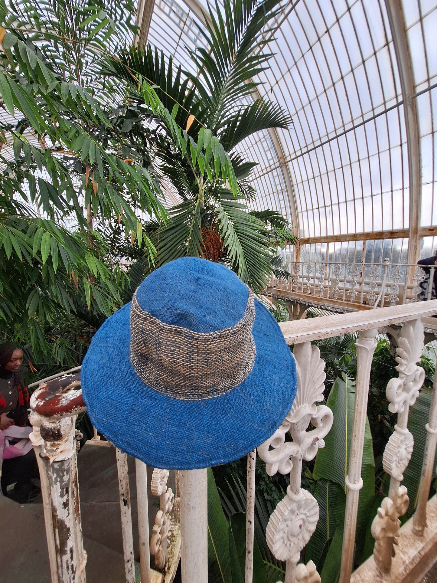 Beautiful Hemp Unisex washed Blue BORLA OUTBACK hat with a flexible, fringed brim