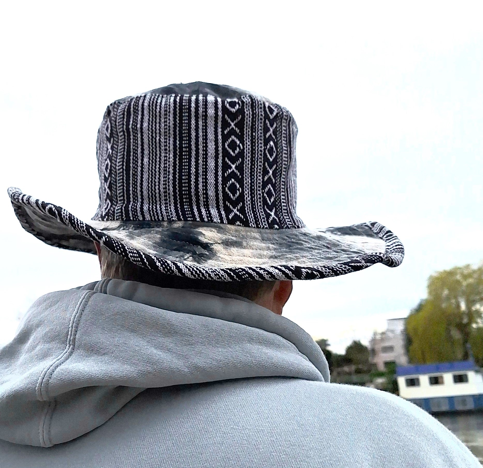 Unisex OUTBACK NEPALA MONO hat with a flexible, finished and lined brim. Beautiful pure Cotton + Gheri trim