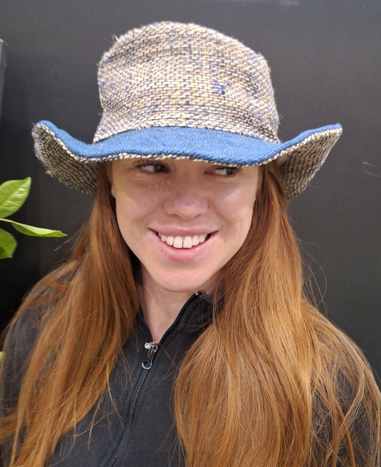 Beautiful Hemp Unisex washed Blue BORLA OUTBACK hat with a flexible, fringed brim