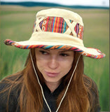 Unisex OUTBACK NEPALA CREAM hat with a flexible, finished and lined brim. Beautiful pure Cotton + Gheri trim