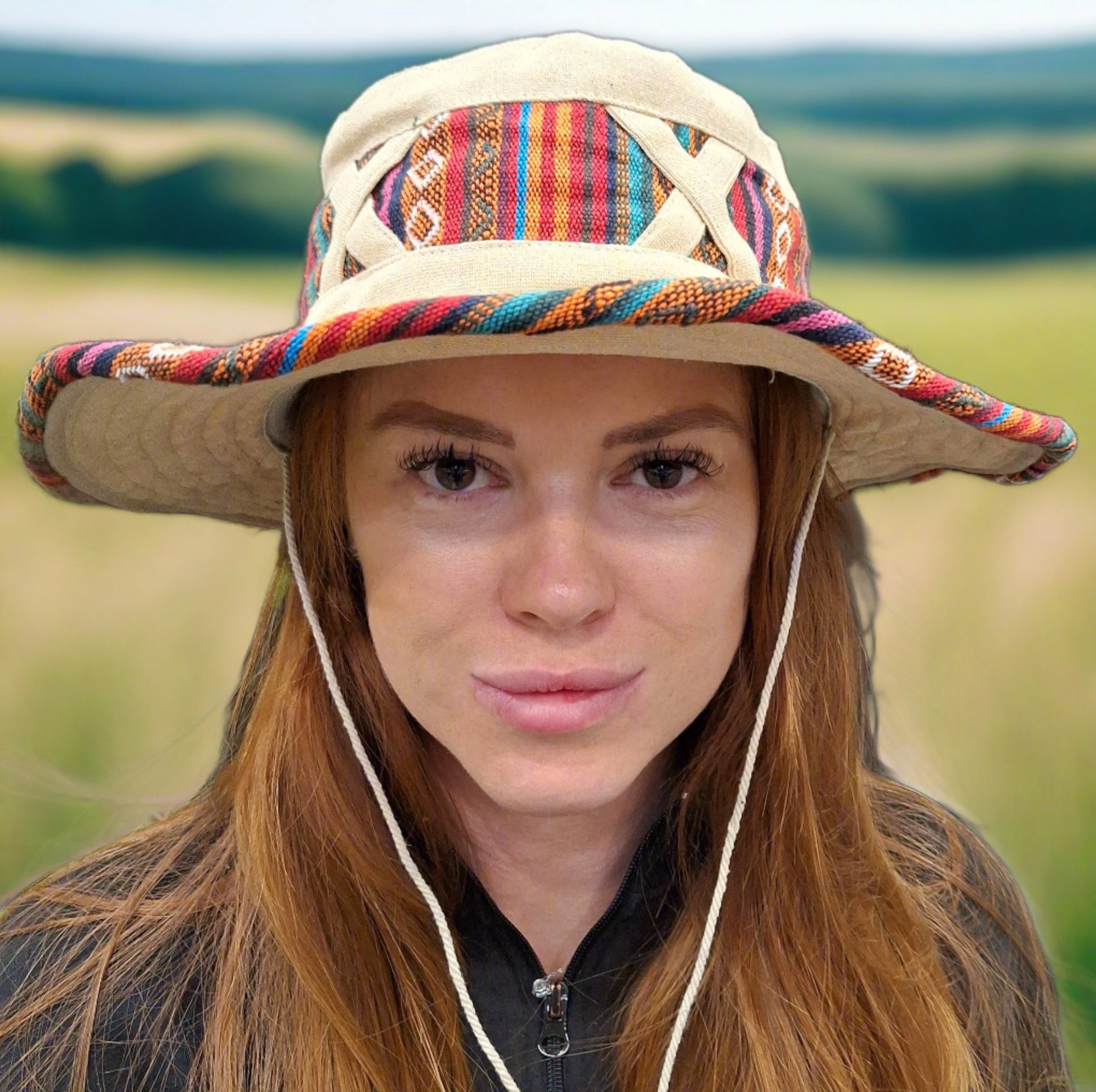 Unisex OUTBACK NEPALA CREAM hat with a flexible, finished and lined brim. Beautiful pure Cotton + Gheri trim