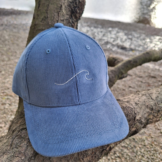 Solid colour organic Corduroy WAVE Baseball caps in 3 colours.  100% natural organic cotton