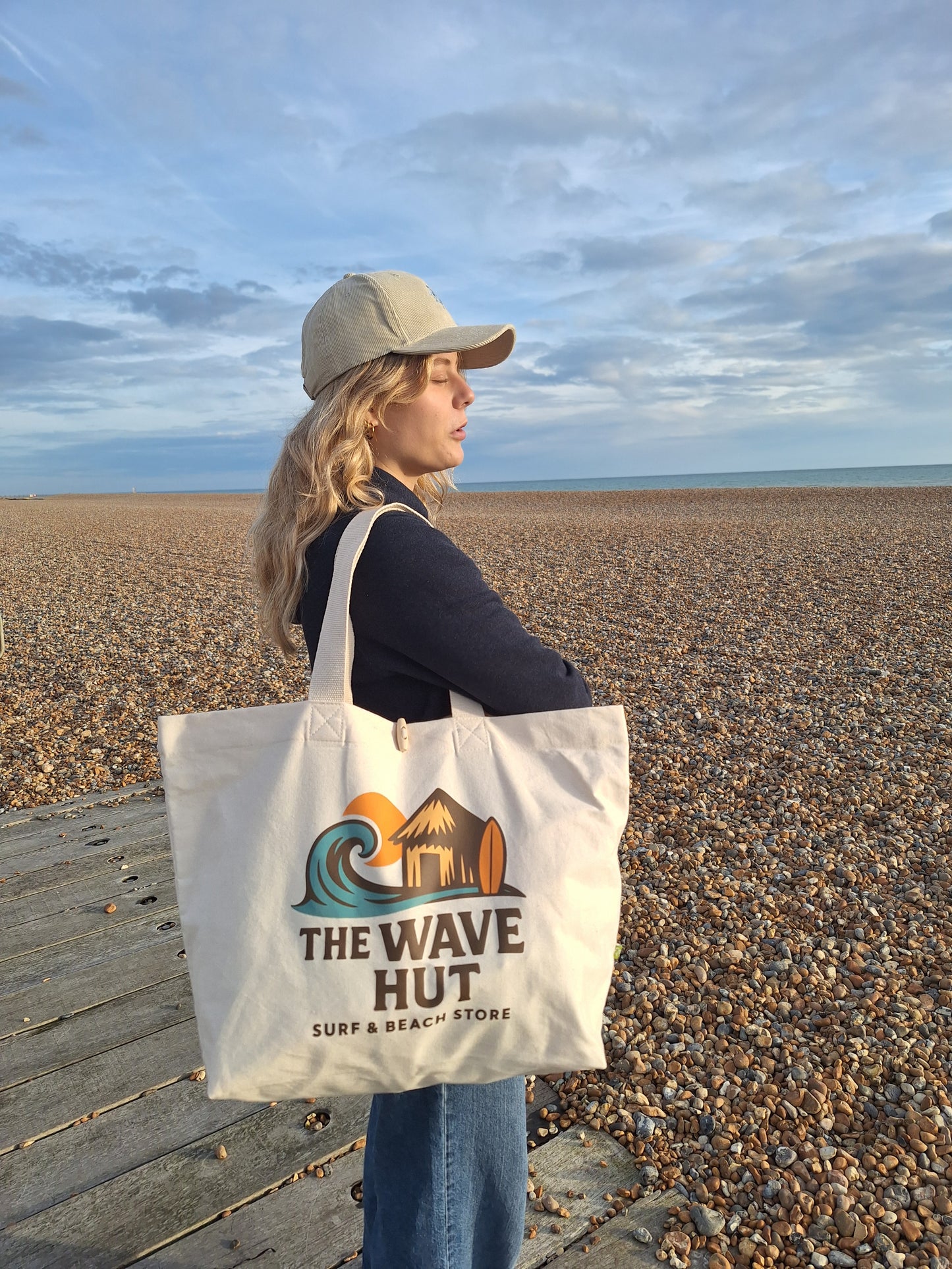 Wave Hut Organic Canvas Beach Bag, Surf Graphic Tote