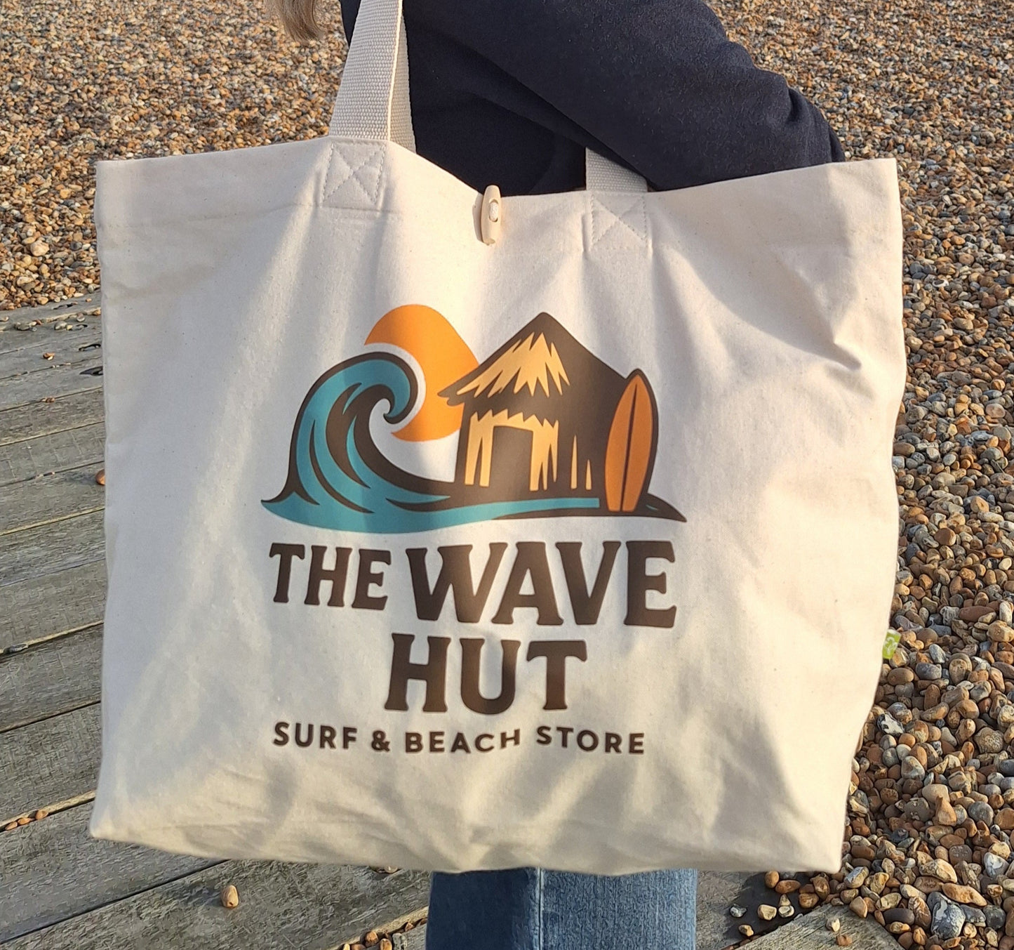 Wave Hut Organic Canvas Beach Bag, Surf Graphic Tote