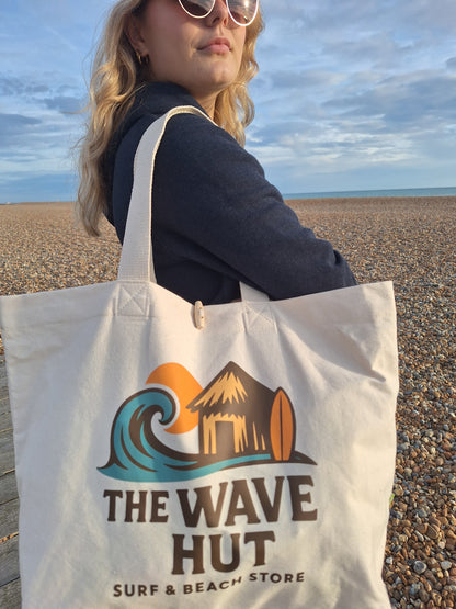 Wave Hut Organic Canvas Beach Bag, Surf Graphic Tote