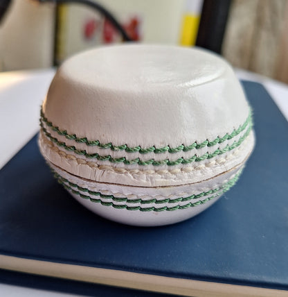 Flat sided Cricket Ball Paperweight / Desk ornament - real cricket stitching