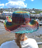 Beautiful Hemp Unisex RAINBOW BORLA OUTBACK hat with a flexible, fringed brim
