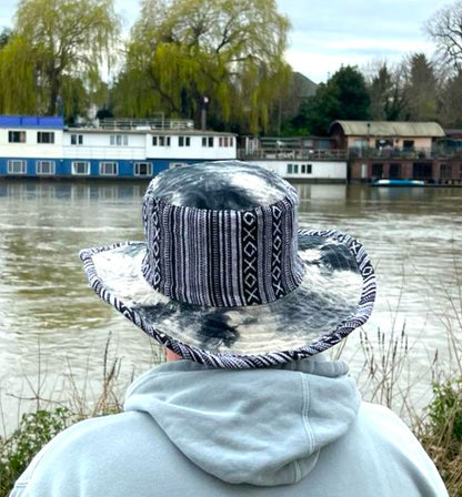 Unisex OUTBACK NEPALA MONO hat with a flexible, finished and lined brim. Beautiful pure Cotton + Gheri trim