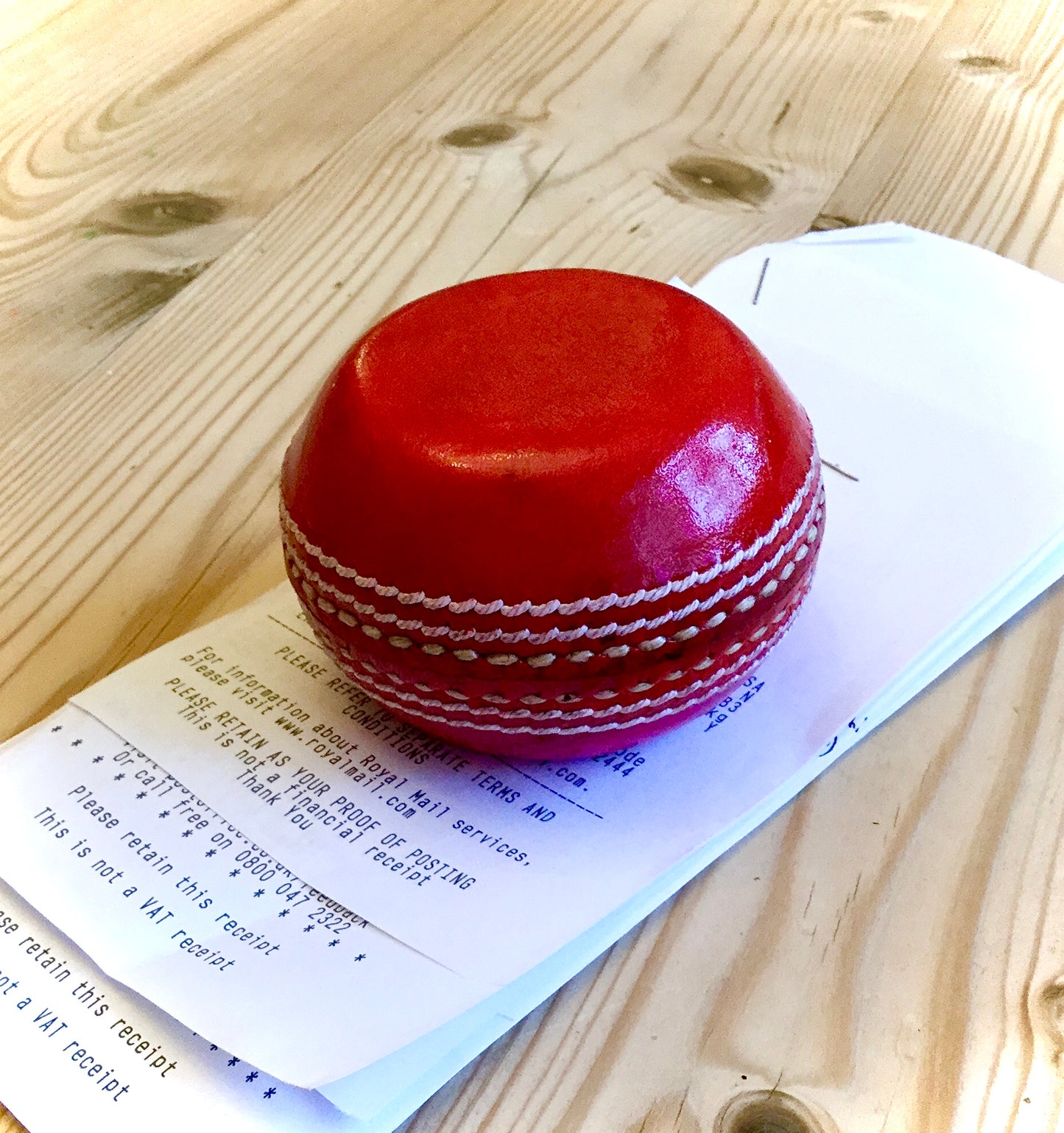 Flat sided Cricket Ball Paperweight / Desk ornament - real cricket stitching