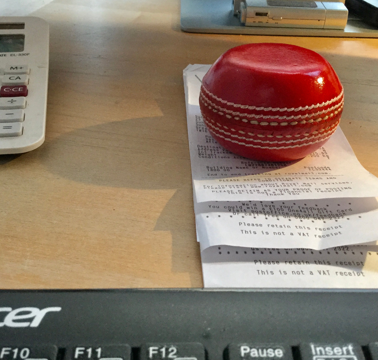 Flat sided Cricket Ball Paperweight / Desk ornament - real cricket stitching