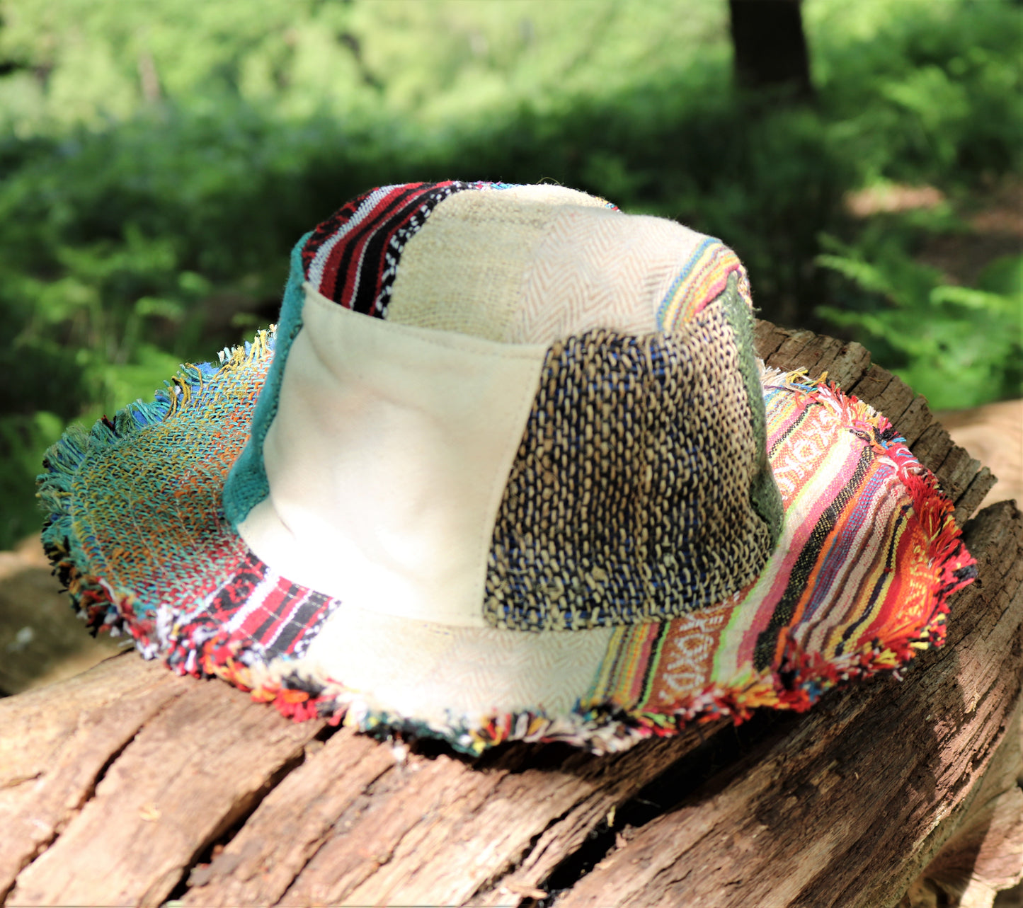 Beautiful Hemp & Cotton Unisex multicolour OUTBACK hat with a flexible, fringe brim