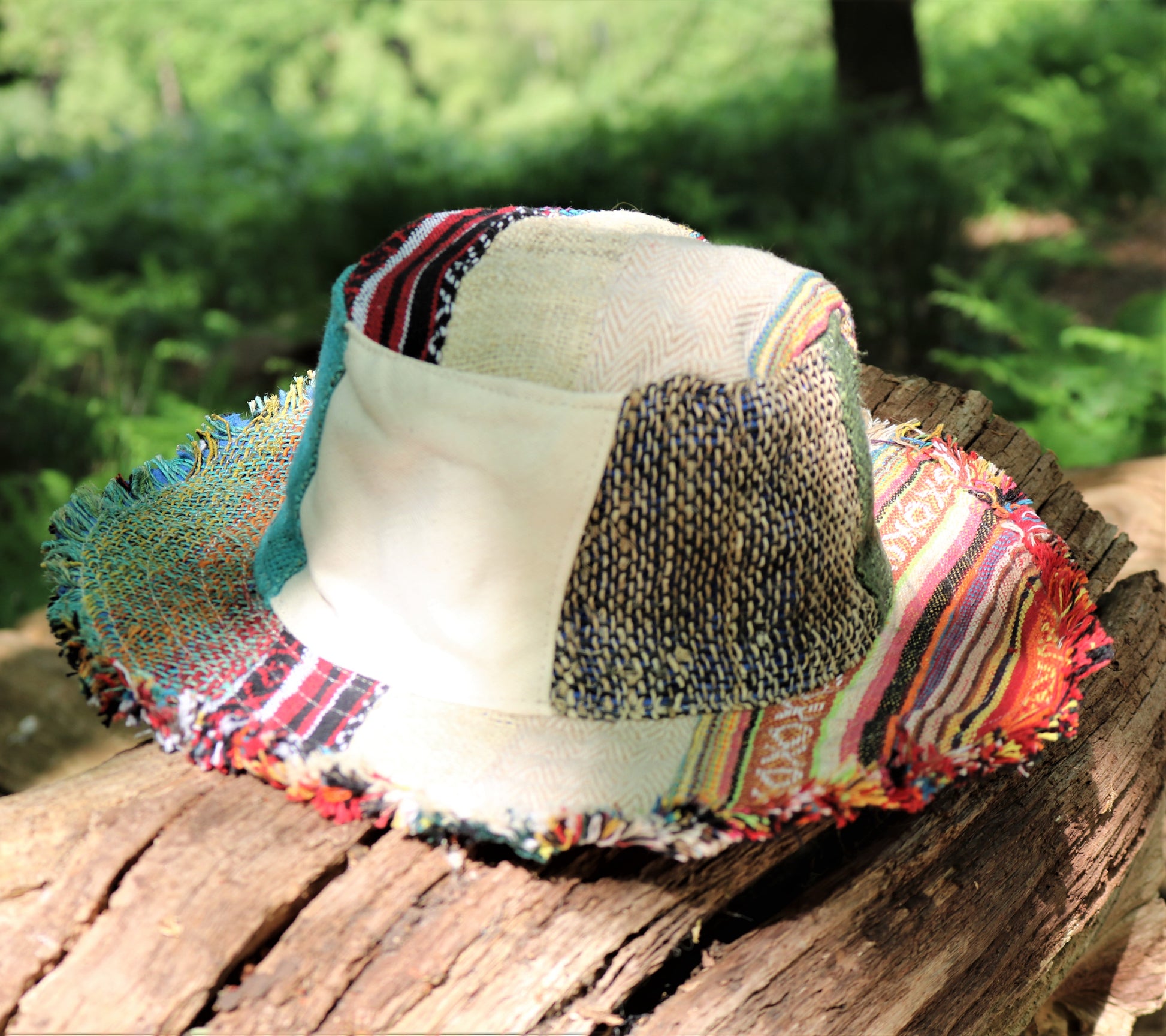 Beautiful Hemp & Cotton Unisex multicolour OUTBACK hat with a flexible, fringe brim