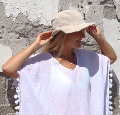 Unisex HERRINGBONE OUTBACK CREAM hat with a flexible, finished and lined brim. Beautiful pure Cotton and Fairtrade.