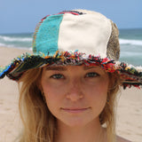 Beautiful Hemp & Cotton Unisex multicolour OUTBACK hat with a flexible, fringe brim