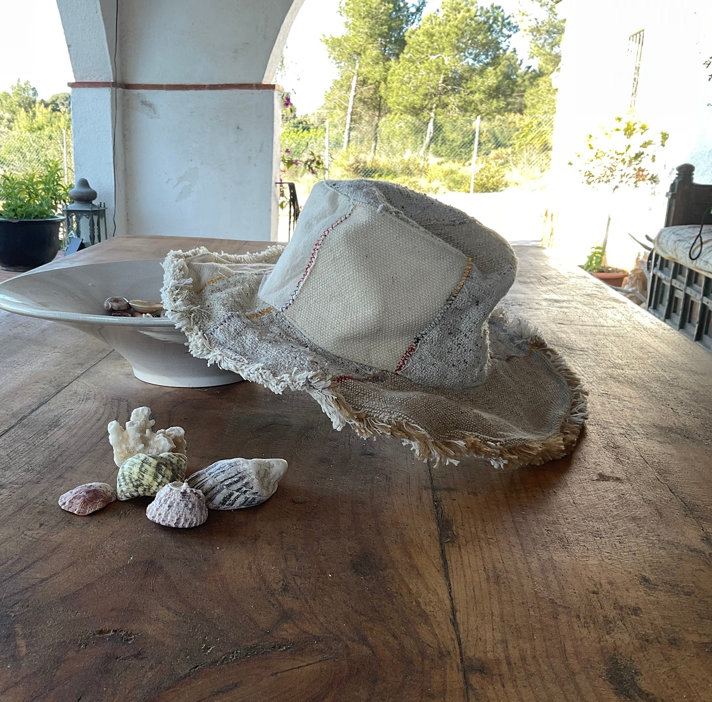 Beautiful Cream coloured Hemp & Cotton Unisex OUTBACK hat with a flexible, fringe brim