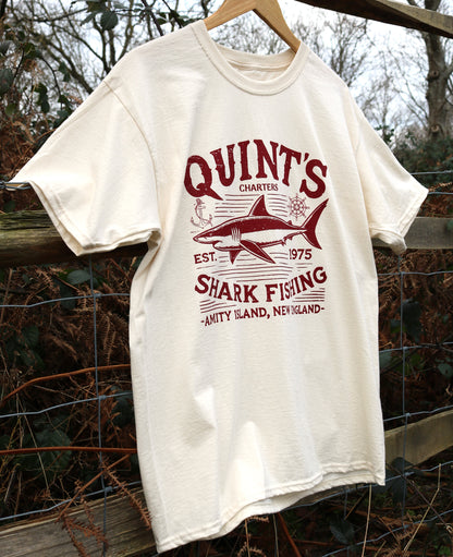 Pure cotton QUINT'S T-Shirt in natural cream - the perfect celebation of 50 years of the movie Jaws!