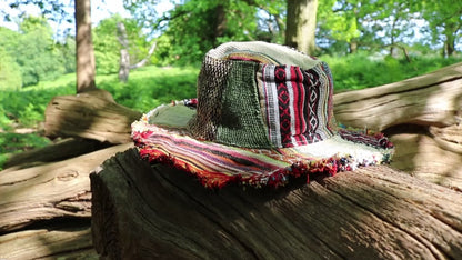 Beautiful Hemp & Cotton Unisex multicolour OUTBACK hat with a flexible, fringe brim