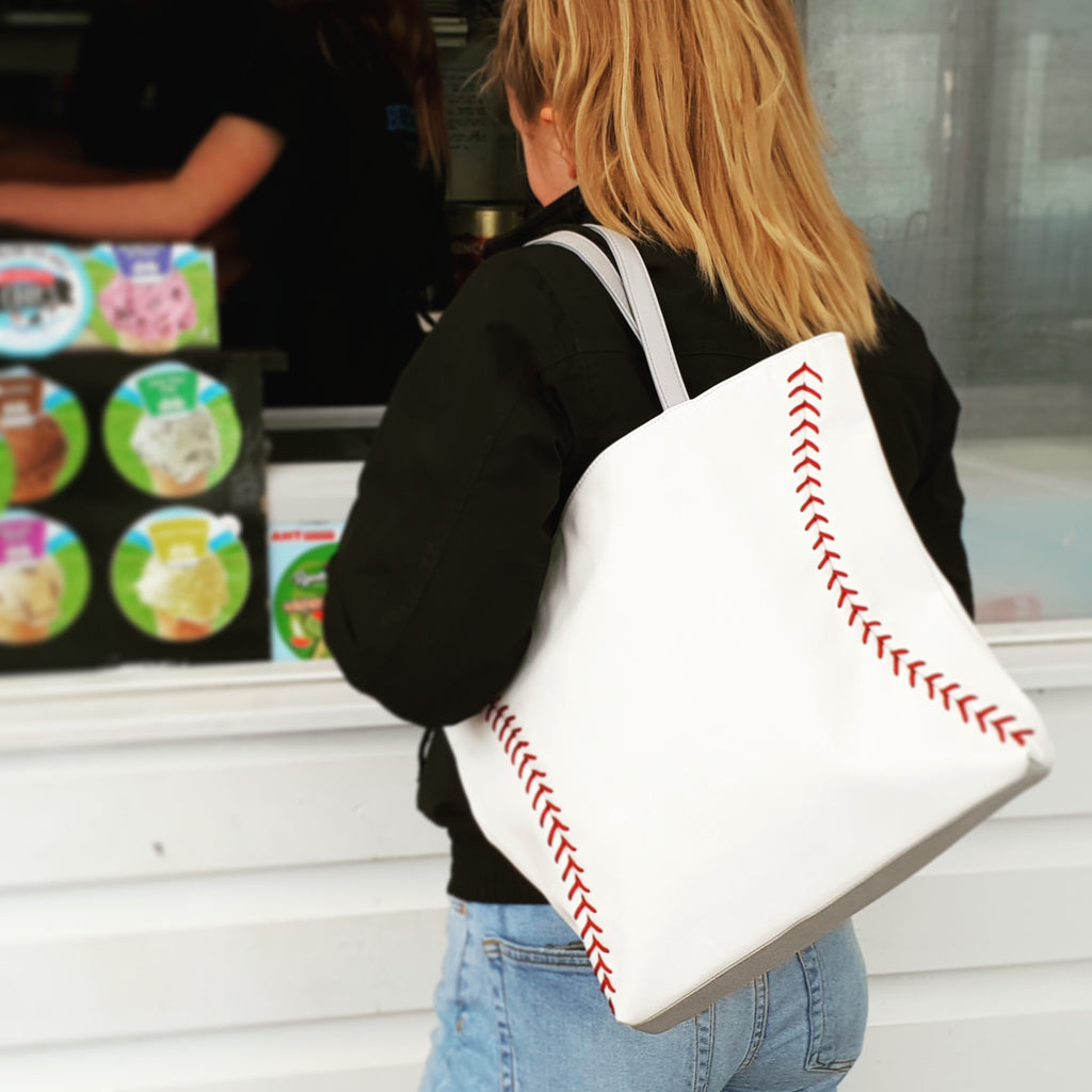 Baseball Tote Bag Lifestyle Over Shoulder