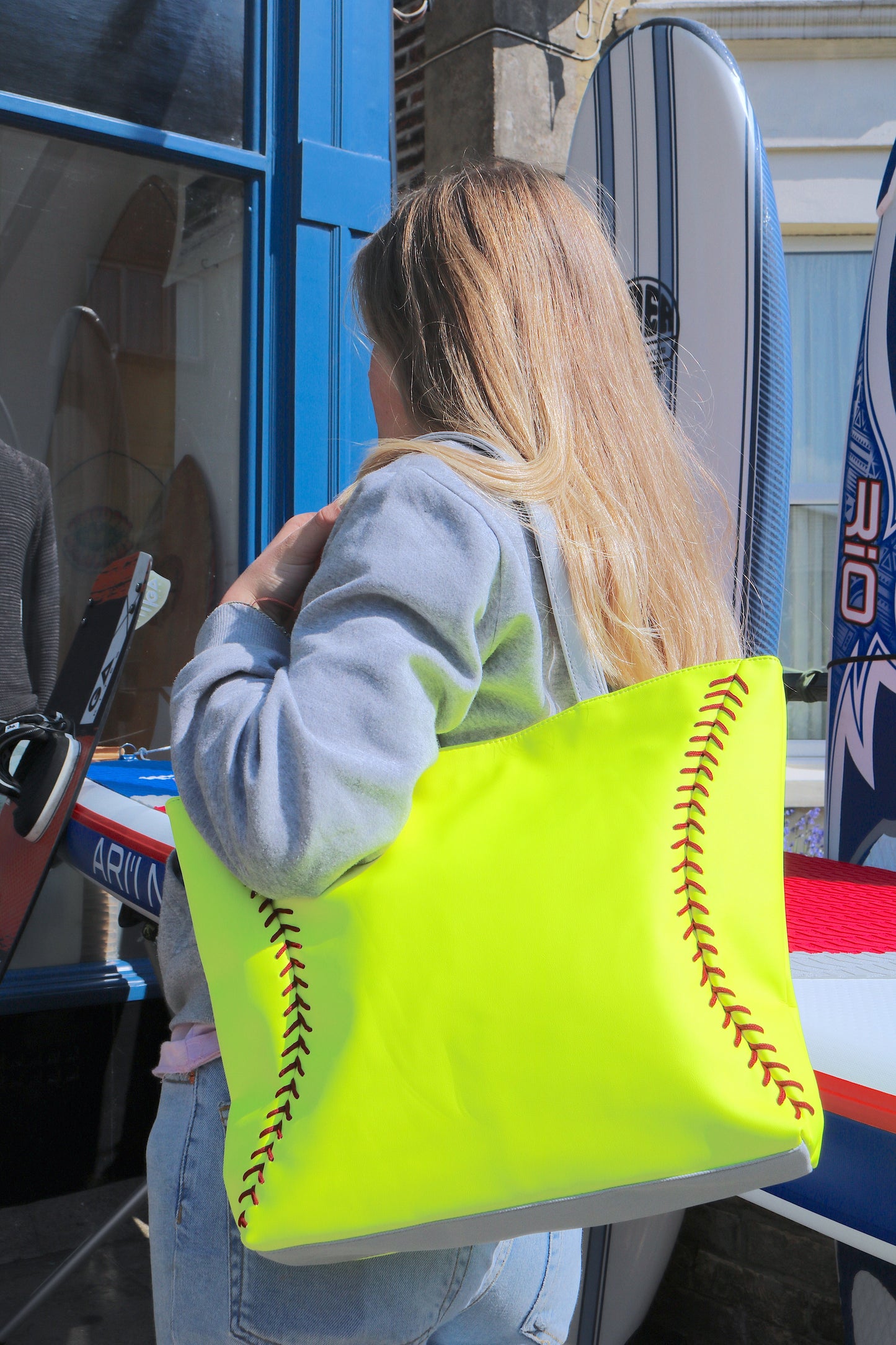 Softball Tote Bag Outside Model