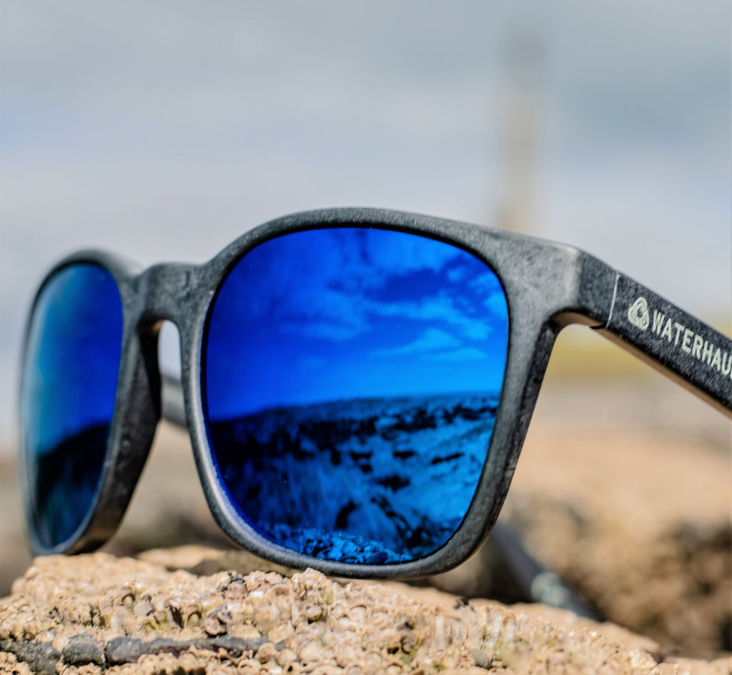 FITZROY SLATE Sunglasses - Blue Mirror Lenses Close View Of Lenses