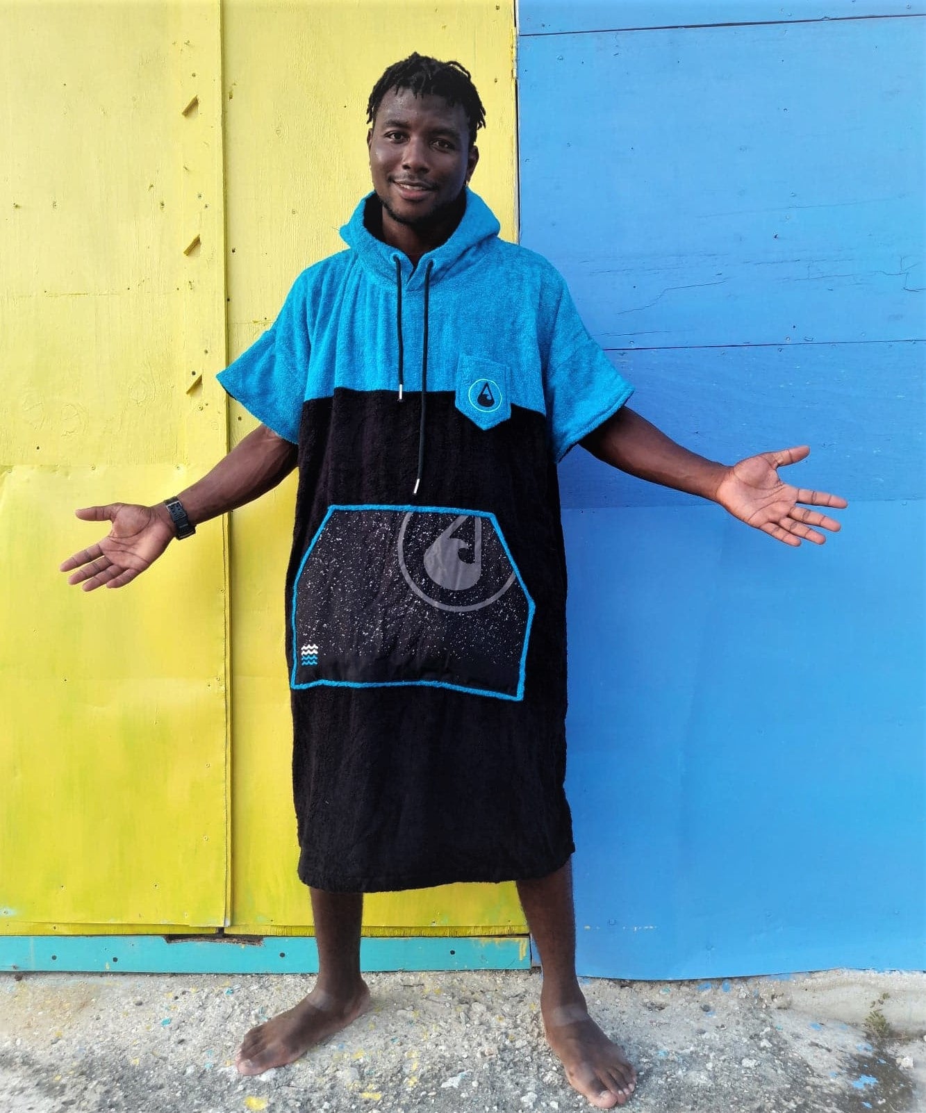 UNO Poncho and Changing Robe Male Model Front View