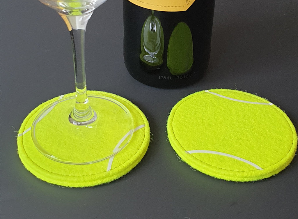 Tennis Coaster - a pair.  Made from real Tennis Ball material!  Perfect gift for a Tennis fan.