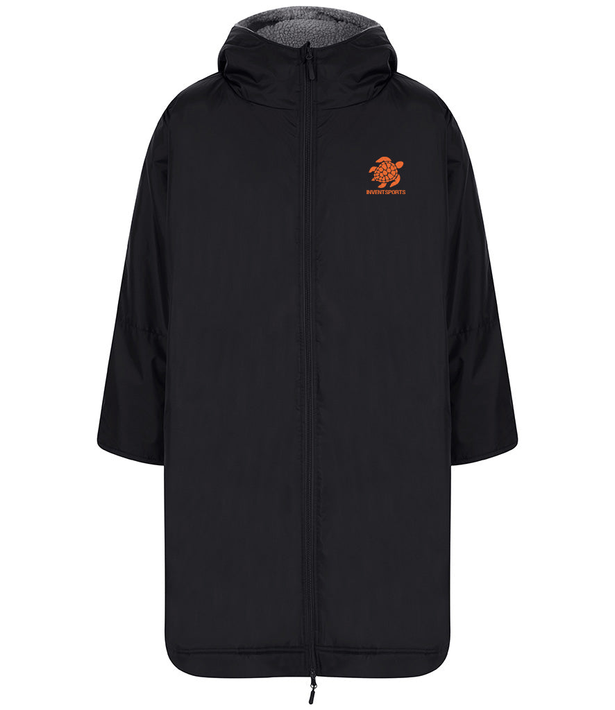 Kids Waterproof TORTUGA Poncho and Changing Robe with Sherpa fleece lining Orange logo front