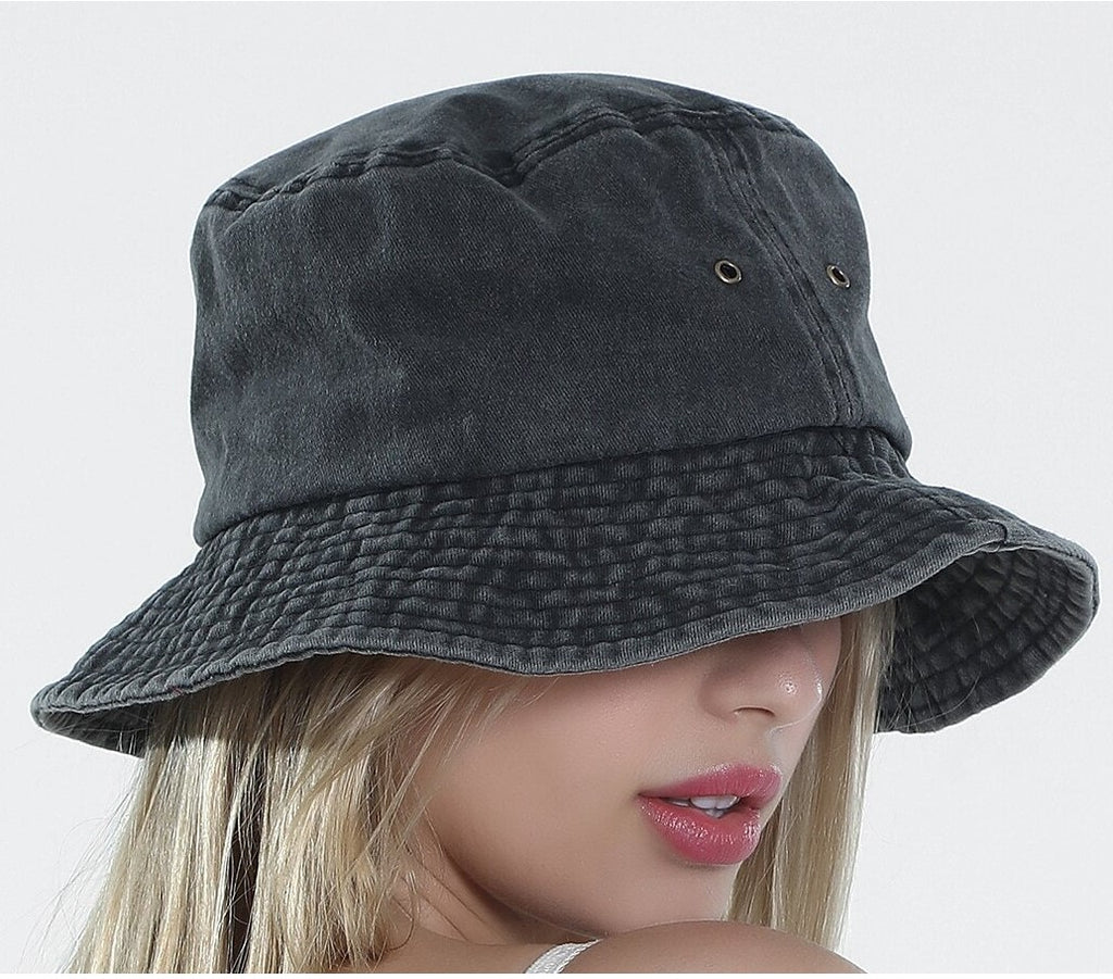 The SHADY GREY vintage washed Bucket Hat side girl | InventSports