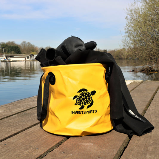 Beach Bucket YELLOW With wetsuit