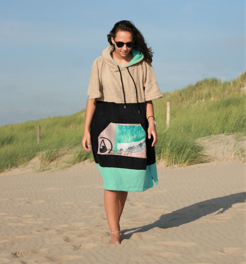 Wave Hawaii Ericeira Poncho Walking On Beach With New Sunglasses