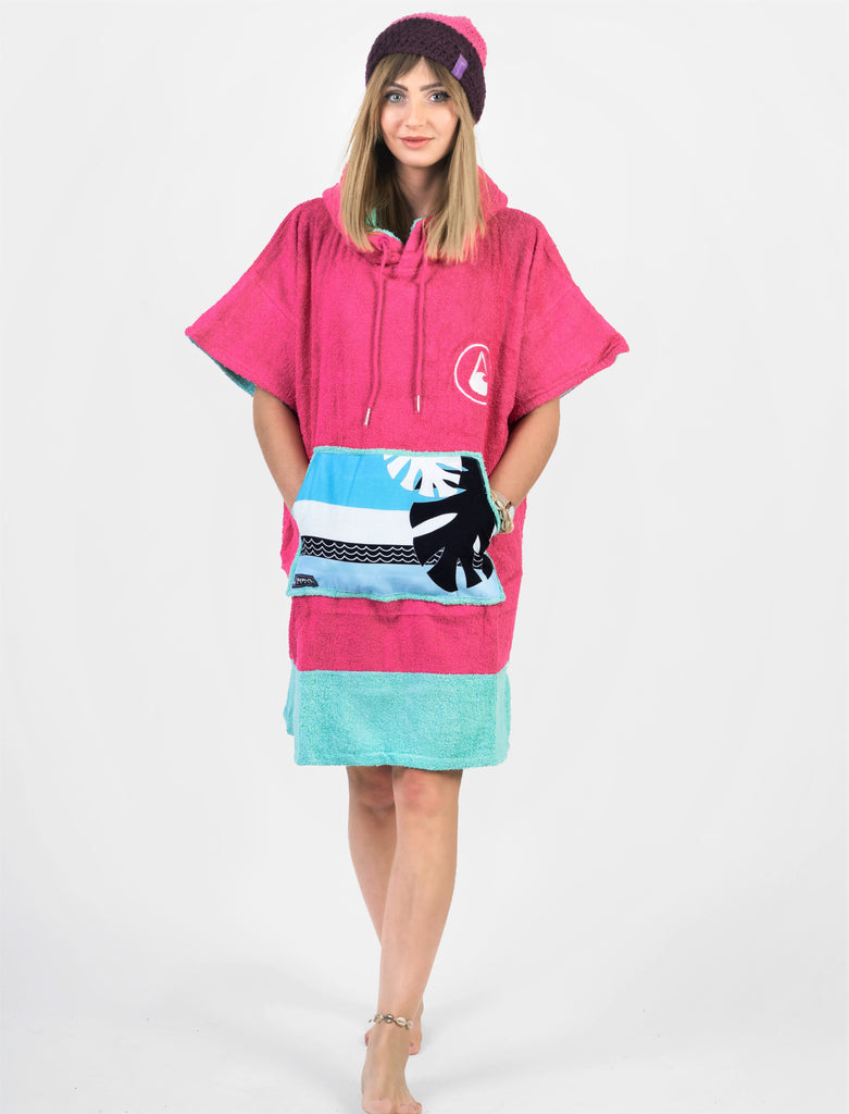 Wave Style Poncho PINK WAVE Model Product Front View