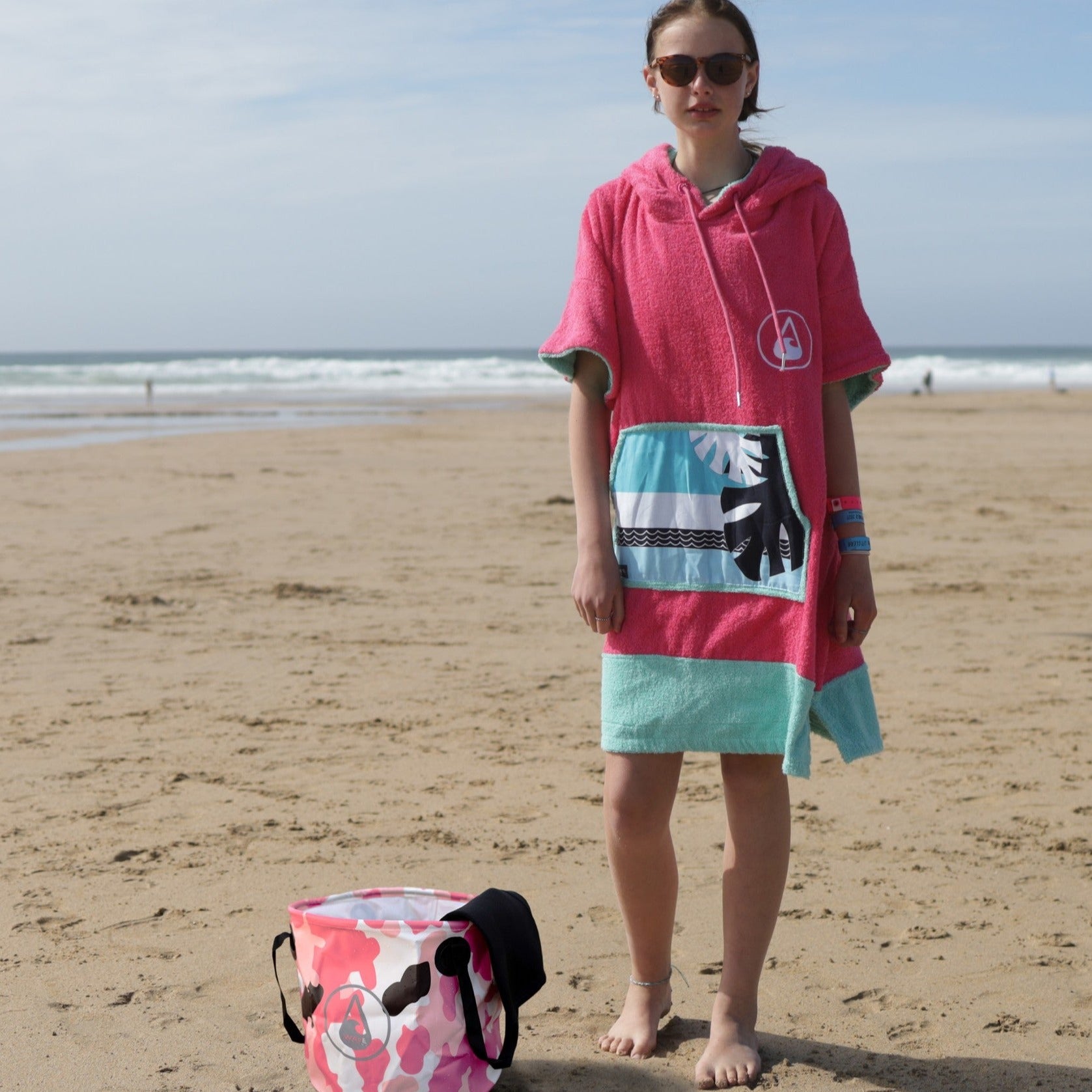 Beach Bucket PINK CAMO On The Beach Size Comparison