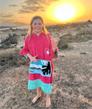 Wave Style Poncho PINK WAVE Child Model Hood Down Surfing Ponchos