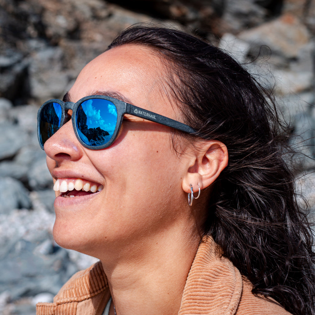 CRANTOCK SLATE Sunglasses - Blue Mirror Lenses Side View Logo